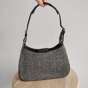 Coach Leather And Herringbone Tweed Shoulder Purse Bag Excellent Condition